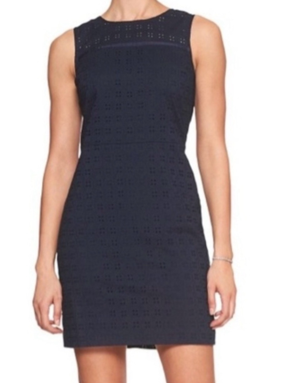 Banana Republic Women’s Navy Blue Eyelet Shift Sleeveless Fitted Mini Dress 0